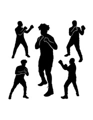 Male boxing sport training pose, jab, hook, silhouette