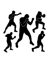 Male and female boxing sport training pose, jab, hook, silhouette