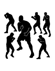 Male boxing sport training pose, jab, hook, silhouette