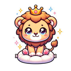 Royal Cub: A charming illustration presents an adorable lion cub, crowned with a golden emblem, exuding a regal aura with its endearing charm.