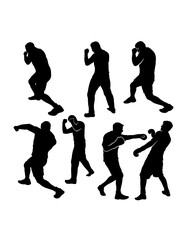 Male boxing sport training pose, jab, hook, silhouette