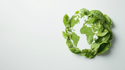 Planet earth map made from green leaves on white background. Environmental sustainability and climate change concept for Earth day.