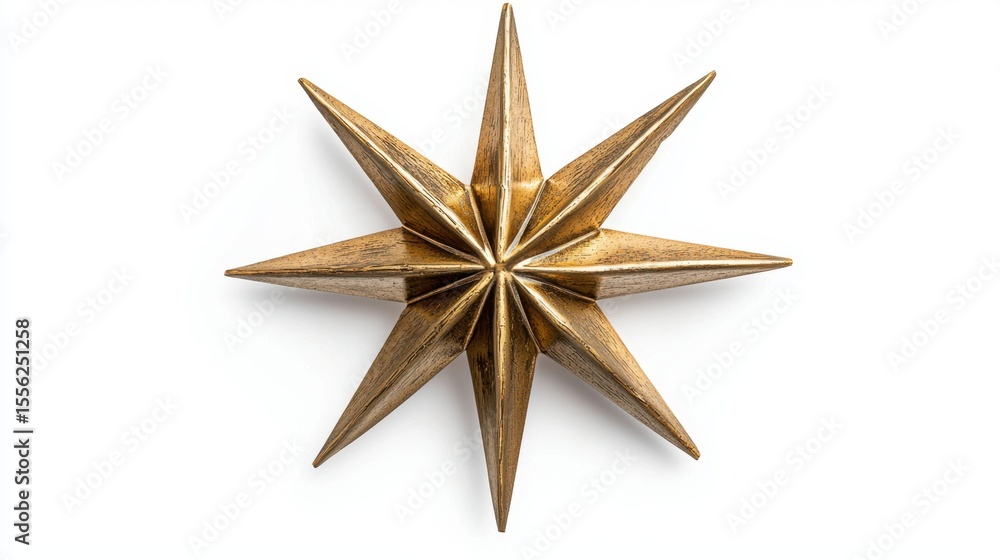 Poster golden star with sharp points displayed against a clean white background, highlighting intricate des