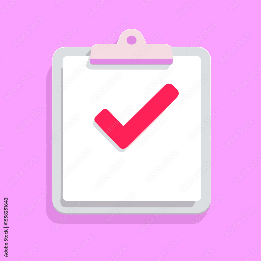 Poster pink clipboard with a blank sign, a vector illustration featuring a checkmark symbol for web and bus