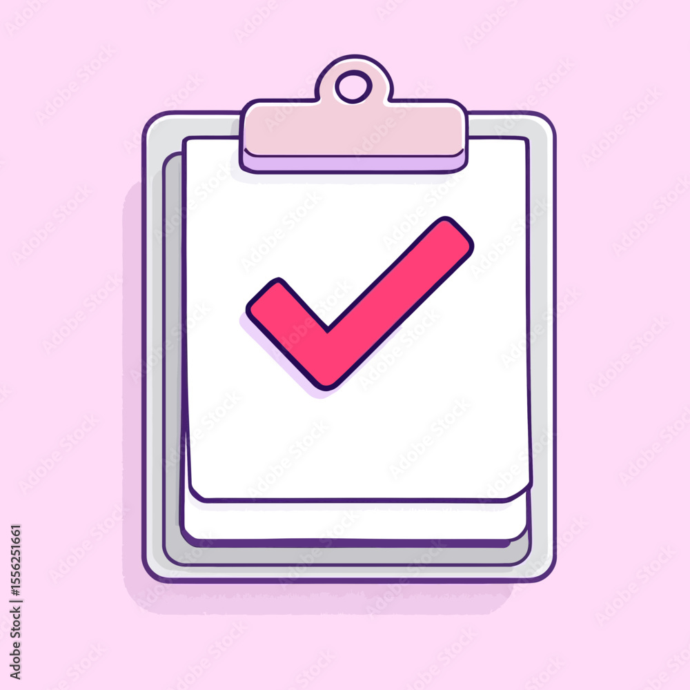 Poster pink clipboard with a blank sign, a vector illustration featuring a checkmark symbol for web and bus