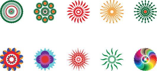 Abstract Circular Shapes & Colorful Mandala Vector Design Elements Set