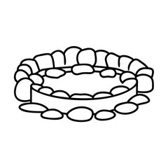 Black and white illustration of a circular stone fire pit outline