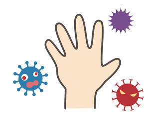 手にばい菌が付いているイメージイラスト