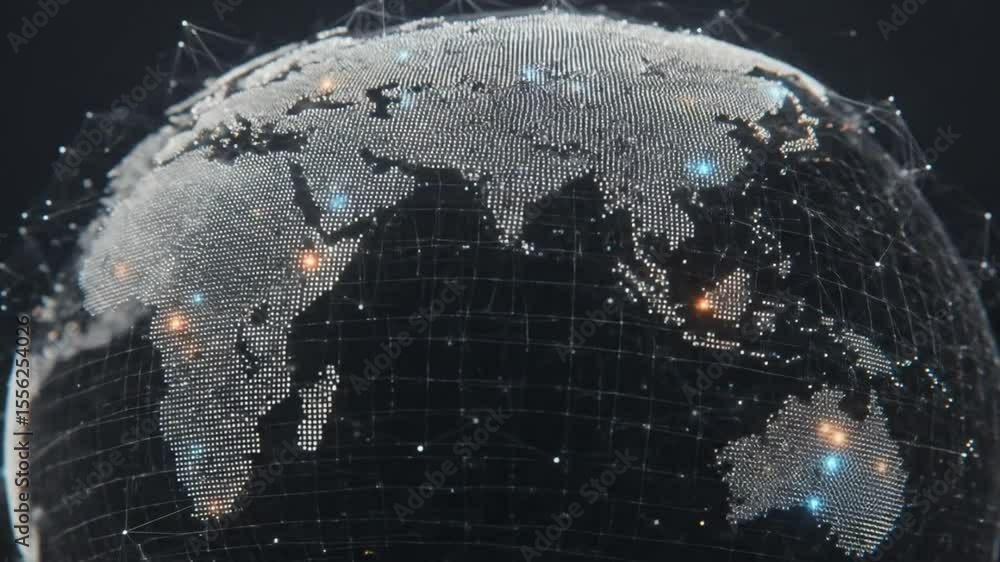 Poster global network visualization glowing data connections digital world