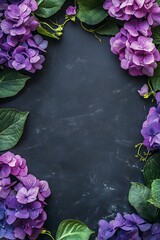 Dark gray background, purple flowers and vines along the edges, flat image
