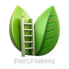 green eco friendly business logo. 3D Green Leaves with Ladder Icon Representing Startup Farming Concept
