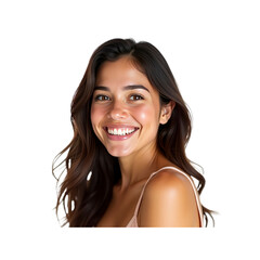 Happy Young Woman with Long Brown Hair Smiling