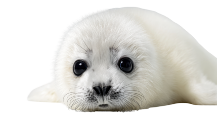 Adorable baby seal with soft fur and big, expressive eyes. transparent background