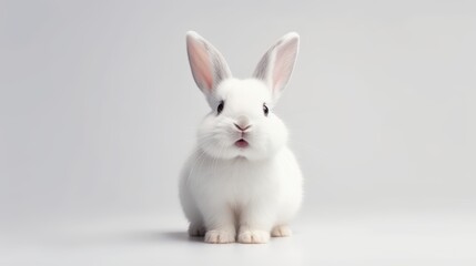 Obraz premium cute animal pet rabbit or bunny white color smiling and laughing isolated with copy space for easter background, rabbit, animal, pet, cute, fur, ear, mammal, background, celebration, generate by AI