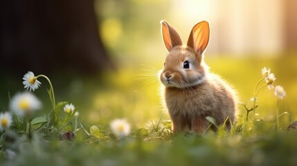 Fototapeta premium cute animal pet rabbit or bunny smiling and laughing isolated with copy space for easter background, rabbit, animal, pet, cute, fur, ear, mammal, background, celebration, generate by AI