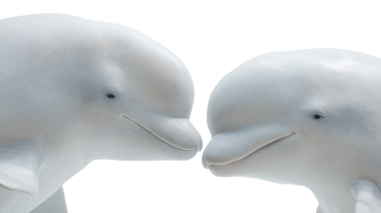 Two dolphins playfully touching their noses together. transparent background