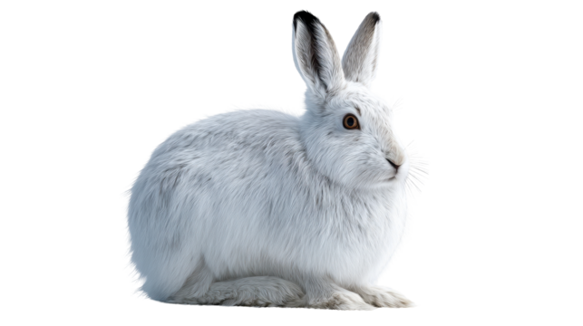 A fluffy white rabbit sitting quietly against a plain background. transparent background - Powered by Adobe