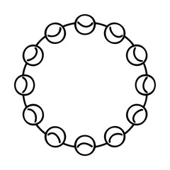 Black line art circle of connected circles each with a curved line inside