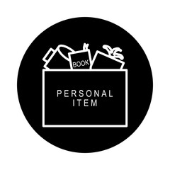 Dark circle box icon for personal items after layoff. Useful for HR, termination, resignation and unemployment topics.