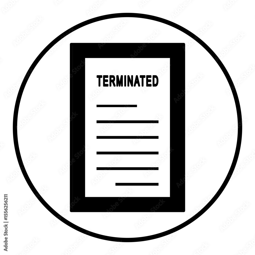 Fototapete terminated text paper icon depicts job loss. useful for hr graphics and unemployment topics. minimal