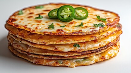 Delicious Layers of Cheesy Flatbread with Green Peppers and Fresh Herbs