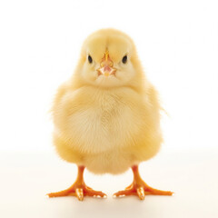 Obraz premium Front View of Yellow Chick Standing Isolated on White Background