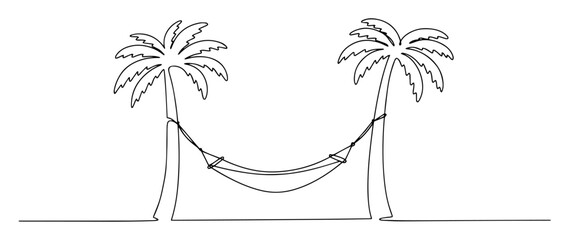 hammock between palm trees outline minimal vector
