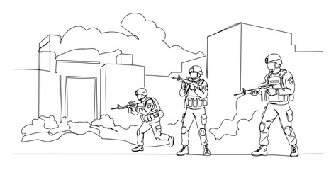 urban military operation soldiers in city outline vector