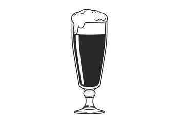 Stylized black and white illustration of a tall glass filled with dark liquid and frothy foam