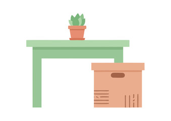 Eco-friendly classroom desk with potted plant and recycling box for sustainable education
