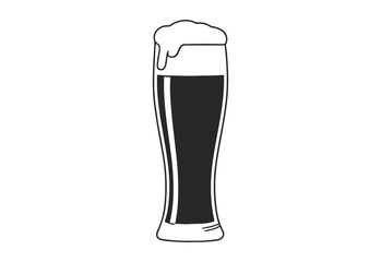 Simple black and white illustration of a glass of dark beer with foam