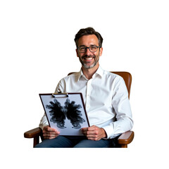 Smiling Therapist Holding Rorschach Inkblot Test Results