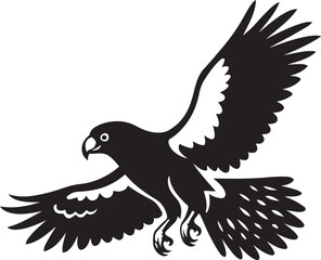 Flying bird silhouette bold black design, Sky animal clean vector illustration