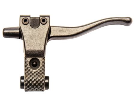 Metal mechanical lever with a textured finger grip on a transparent background