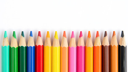 Fototapeta premium Colorful Crayons Arranged in a Row on White Background