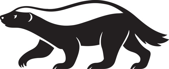 Honey badger silhouette detailed black and white, Wild animal illustration fierce profile