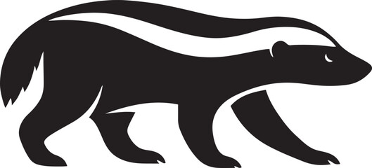 Black and white honey badger illustration simple style, Animal silhouette in minimal form