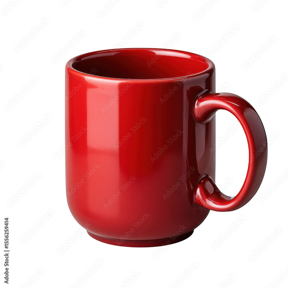 Poster red ceramic mug with handle isolated on transparent background