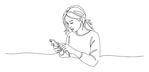 woman using smartphone line drawing