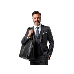 Confident Businessman Carrying a Leather Tote Bag