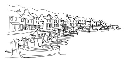 harbor with boats and houses along coast