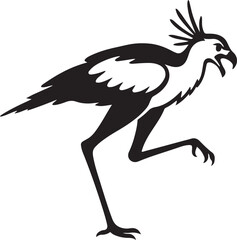 Fototapeta premium Action silhouette of secretary bird bold pose, Wildlife vector sketch in motion