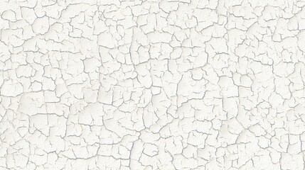 Seamless pattern of cracked white paint on an empty wall. Plain white background highlights intricate crack details, digital wallpaper for graphics or interior decoration.