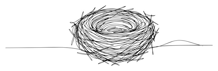 bird nest built from twigs line sketch © Wieslaw