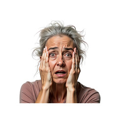 Stressed Mature Woman with Hands on Face Showing Anxiety and Worry