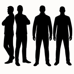 Two Men Standing Shoulder to Shoulder Silhouettes Set


