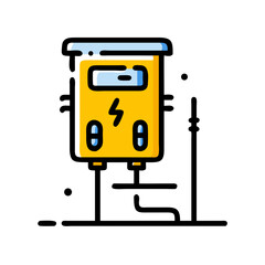 Electric transformer station for power grid or energy supply concept. Vector icon in flat line style for electrical engineering design
