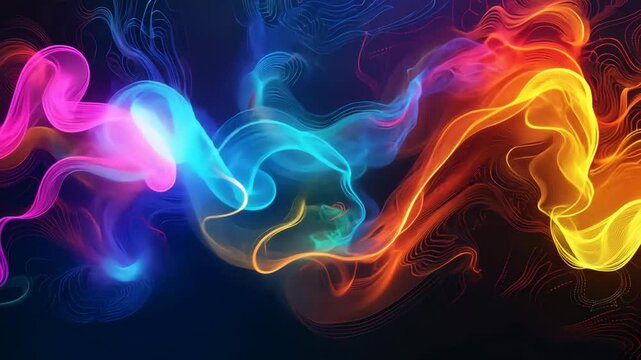  Abstract creative flow of ideas represented as colorful lines connecting multiple brains, vibrant colors