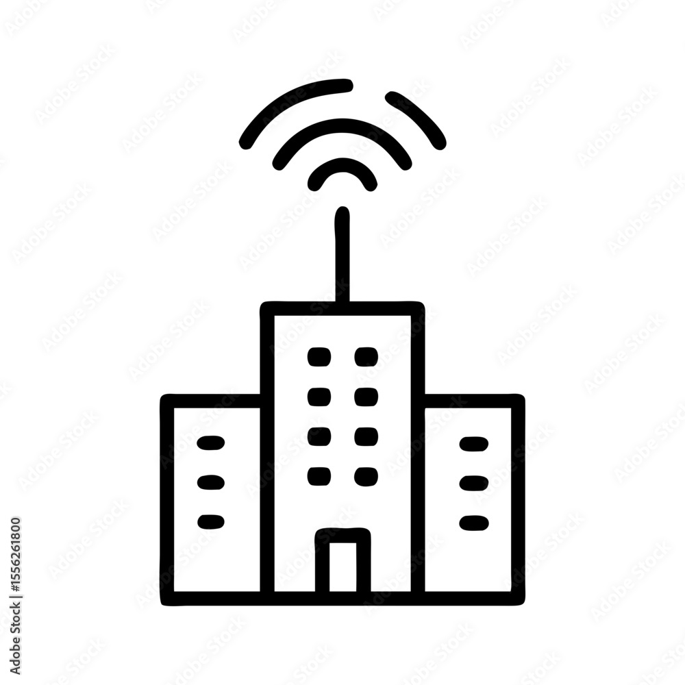 Poster building with wireless internet signal icon for smart city technology and communication concept. out