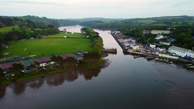 aerial view of the truro river cornwall uk at sunset